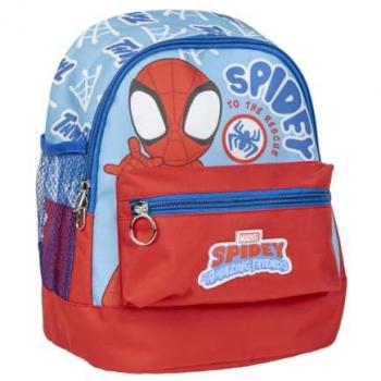 Mochila de Senderismo Infantil Spidey - 23 x 27 x 15 cm - Color Rojo y Azul - Poliéster, Varios Bolsillos, Cinturón y Asas Ajustables