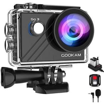 GOOKAM Cámara Deportiva 4K 20MP WiFi 170 Amplio ángulo de Visión con Control Remoto 2 Baterías Recargables y Micrófono Externo Kit de Accesorios de Cámara Acción Acuática a Prueba de Agua Kit-GO 3