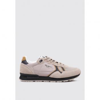 Zapatillas deportivas para hombre Pepe Jeans Brit Fun Beige 45 con detalles en ante, planas y cordones