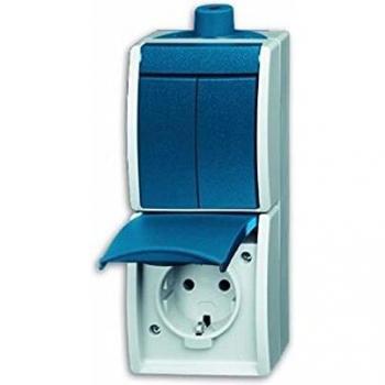 Busch-Jaeger Combination Switch and Schuko Socket Outlet 2601/5/20EW-53-503, IP44, Vertical, Ocean Series