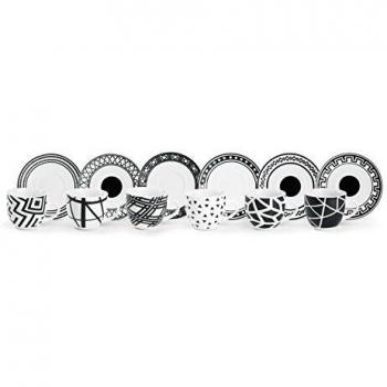 Excelsa Emily Servicio de Tazas de café con Plato, Porcelana, Blanco/Negro