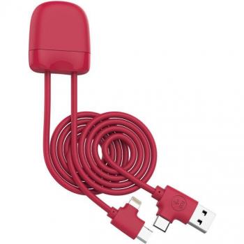 Cable Multi-conector 4 en 1 Eco-responsable USB A, USB C y Lightning 1m Rojo