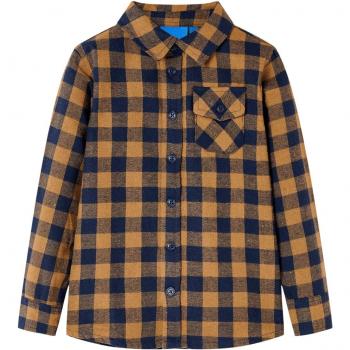 Camisa a cuadros para niños en color coñac y azul talla 140
