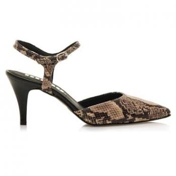 Mustang - Zapatos de salón de mujer destalonado con cierre al tobillo, tipo de puntera afilada, color marrón, diseño animal print, altura del tacón entre 5 a 8 cm, casual y para fiesta