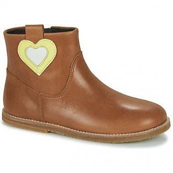 Botines de niña de piel con corazón lateral en marrón