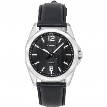 Casio Standard Analog Men's Watch with Black Dial and Leather Strap, Quartz Movement MTP-E725L-1A