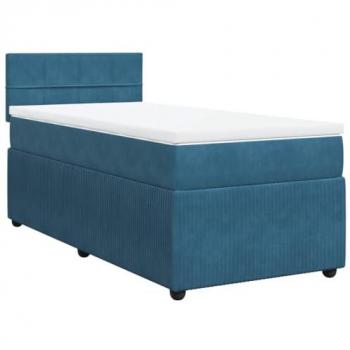 Cama box spring con colchón de muelles terciopelo azul 90x190 cm