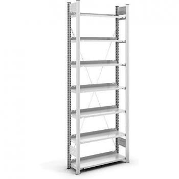 Estantería modular de oficina H2350xB750xT300mm con 7 estantes de acero, color gris claro RAL 7035, unidireccional