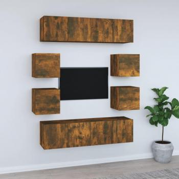 Set de muebles de TV 8 piezas madera contrachapada roble ahumado
