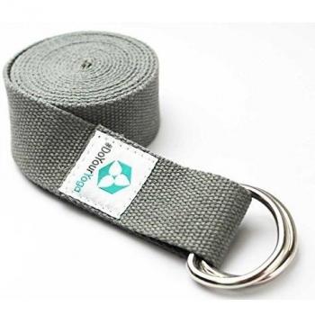 Correa para yoga mandira/Yoga-belt cinturón 100% de algodón con esquinas de metal-Anillo-cierre/250 x 3,8 cm/disponible en diferentes coloures gris