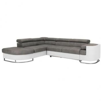 Sofá cama esquinero izquierdo de piel sintética blanco y gris MYSEN II