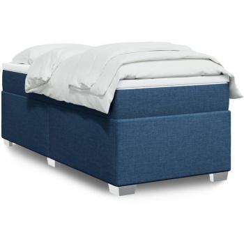 Cama box spring de muelles con colchón azul 80x200 cm en tela
