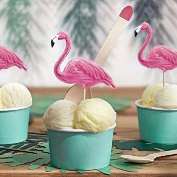 Toppers de Pastel Aloha Flamingos - Adornos de Madera y Cartón Resistente - Paquete de 6 Unidades - Medidas 15-23,5 cm