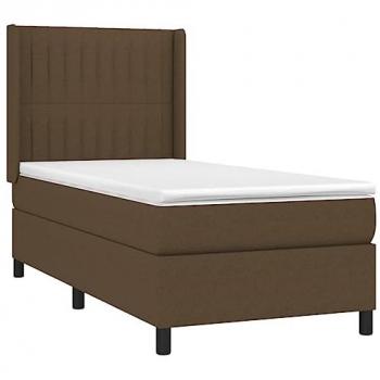 Cama Box Spring con colchón y luces LED, tela marrón oscuro, 90x190cm