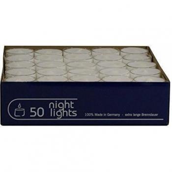 safe candle® luces de té NIGHTLIGHTS, 50 piezas, cubierta transparente de policarbonato, tiempo de ignición 8 h