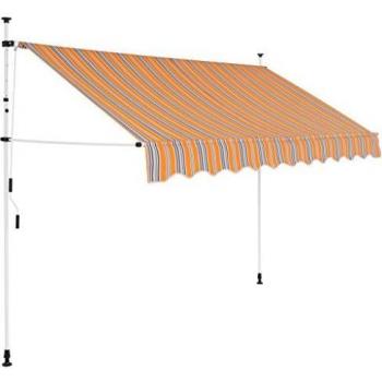 vidaXL Toldo Manual Retráctil 250 cm Amarillo Azul Parasol Sombrilla Cubierta