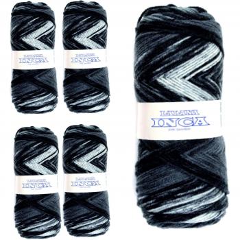 LALANA INCA 1828- PACK de 5 ovillos de 80grs cada uno para tejer. Multicolor