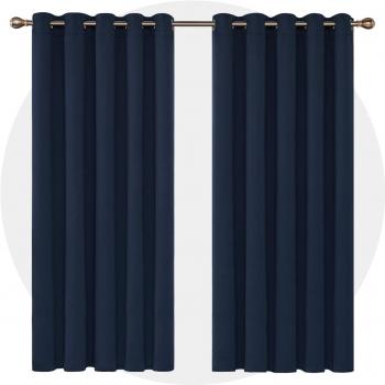 Deconovo Opaca Cortina Térmica Aislante y Ruido Reducción con Ojales 2 Piezas 168 x 183 cm Azul Oscuro