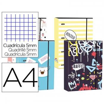 Carpeta de anillas Liderpapel DIN A4, forrada, con recambio de 120 hojas de 80 gramos, cuadrícula de 5 mm, con 4 anillas redondas de