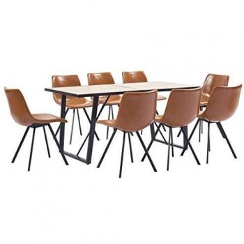 vidaXL Juego Comedor 9 Piezas de Cuero Sintético Mobiliario Decoración Interior Casa Hogar Robusto Duradero Resistente Funcional Práctico Útil Coñac