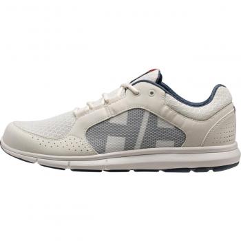 Zapatillas Helly Hansen Ahiga V4 Hydropower blancas y azules, talla 40.5, diseñadas para actividades acuáticas, con suela de goma antideslizante, material rápido secado, soporte en el