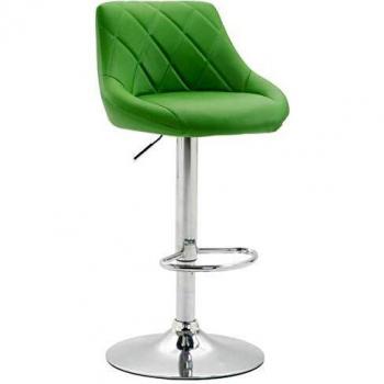 Taburete de Bar Lazio Verde Cromado, Altura Ajustable, Giratorio 360°, Con Reposapiés y Tapizado en Similpelle