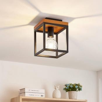 Lindby Miravi lámpara de techo moderna de madera en color marrón para salón y comedor, con 1 luz E27, diseño en roble