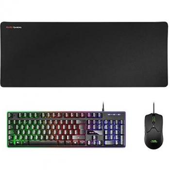 Mars Gaming MCPXBES, Combo Teclado H-Mech FRGB, Ratón Ultraligero 10000DPI y Alfombrilla XXL, Negro, Idioma Español