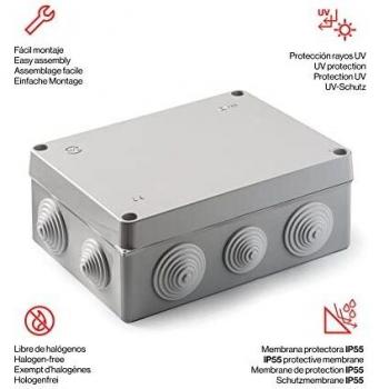 FAMATEL – Caja estanca IP55 | Tapa con tornillos | Con conos | 220x170x85 | Gris