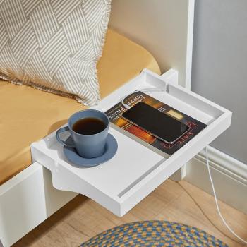 Estante de cabecera SoBuy NKD01-W colgante blanco, bandeja de mesa lateral ajustable, dimensiones 36 x 8 x 25 cm, diseño moderno de bambú para habitaciones pequeñas