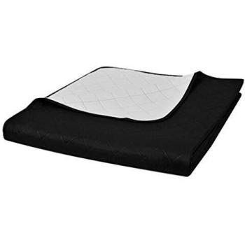 vidaXL Colcha de Cama Reversible Acolchada Doble Cara Negro/Blanco 170x210 cm