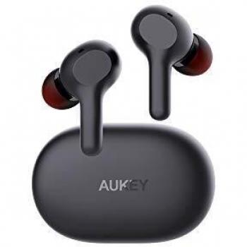AUKEY Auriculares Inalámbricos Bluetooth 5 Graves Mejorados, Carga Rápida USB-C, Deportivos IPX5 Impermeable, Micrófono Incorporado, Control Táctil, Reproducción de 25 Horas