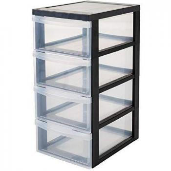 Iris Ohyama, Torre de Almacenamiento, 4 Cajones de 11 L, con Ruedas, Asas Ergonómicas, Oficina, Baño, Sala de Estar - Design Chest Dc-004 - Negro
