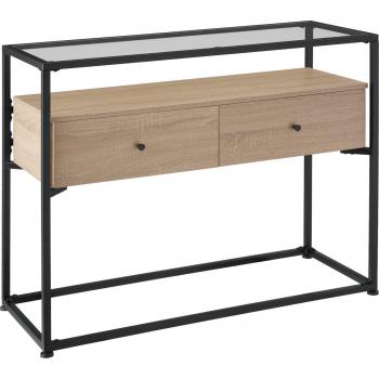 Aparador Reading Tectake 101,5 x 41,5 x 80,5 cm - Aparador elegante de estilo industrial con tablero extraíble de vidrio de seguridad y dos cajones grandes, tableros estables de ag