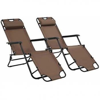 vidaXL 2X Tumbonas Plegables con Reposapiés Marrón Mobiliario Terraza Jardín