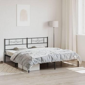 Cama con cabecero de metal negro 200x200 cm, estructura resistente, diseño moderno, patas redondas