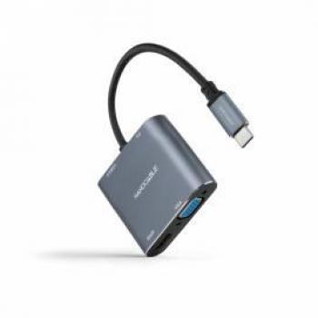 Nanocable Conversor USB-C a HDMI, VGA, USB 3.0 y USB-C con Power Delivery (PD), Longitud del Cable 15 cm, Color Gris