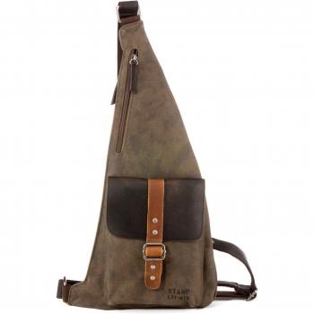 STEPPING STRONG STAMP - Mochila cruzada de hombre en lona color kaki