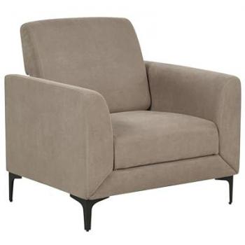 Sillón Retro Moderno Acolchado en Tejido Poliester Color Taupe con Patas Negras Fenes