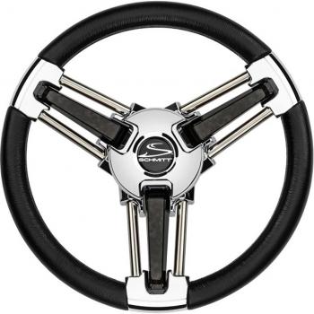 Schmitt Marine PU1051B1-04R Burano Wheel 14 Inch 3/4 Inch Tapered Shaft Black Polyurethane with Stainless Spoke Includes Center Cap/Nut
