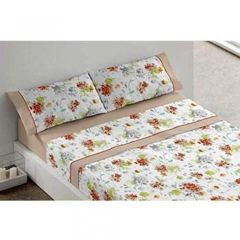 Burrito Blanco Juego de Sábanas 686 con Diseño de Flores para Cama Individual de 90x190 hasta 90x200 cm/Juego de Cama 90, Color Beige