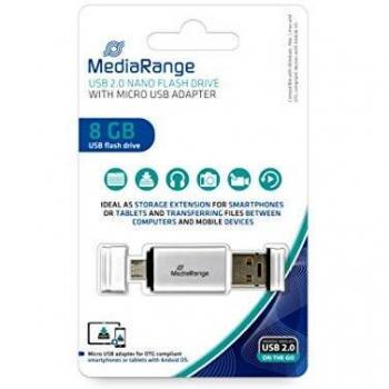 MediaRange MR930, Memoria USB 2.0, Type-A, Tapa, Plata, 8GB