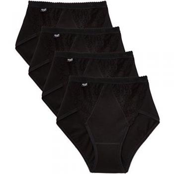 Slip Midi Chic Sloggi 4P para mujer con encaje y algodón, talla 48, color negro