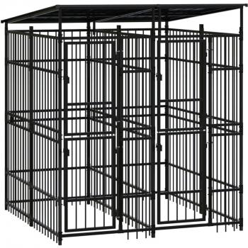 vidaXL Outdoor Dog Kennel with Roof Steel 3.69 m²