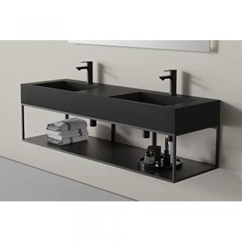 Encimera Metálica Suspendida para Lavabo Doble TWG16 - 150S - Negro Mate - Acero Inoxidable y Resistente a Rayaduras