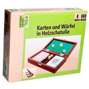Estuche de Madera con Cartas y Dados de Juego - Natural Games