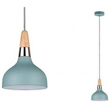 Lámpara Colgante Neordic Juna 16 cm, 1 Luz E14, Verde Suave/Cobre/Madera, Dimmable