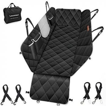 Looxmeer Funda Asiento Coche Perros, Cubierta Asiento Coche Mascota, Alfombra Asiento Coche Perro con Cinturón de Seguridad, Protector Maletero Coche Perros Impermeable, Gris
