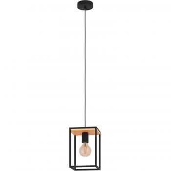 Lámpara Colgante Industrial Libertad 1 Luz E27 Metal Negro y Madera Natural