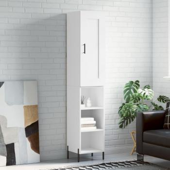 Aparador alto de madera contrachapada blanco, dimensiones 34,5x34x180 cm, fabricado en madera multicapa